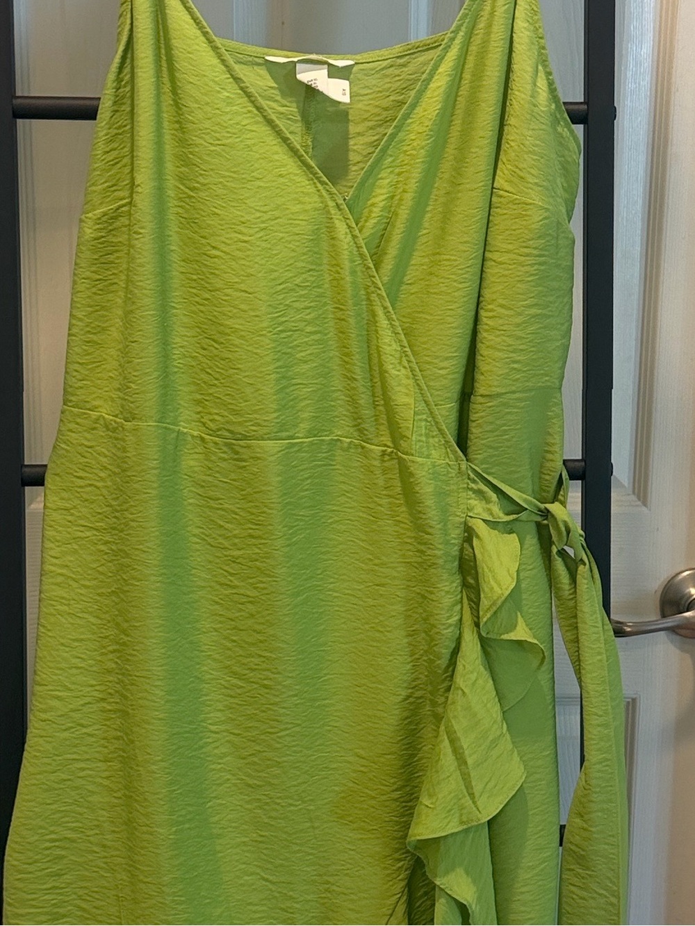 Lime Green Wrap Dress with Ruffle Side Tie Beach Vacation Dress Wedding Guess - Picture 7 of 16